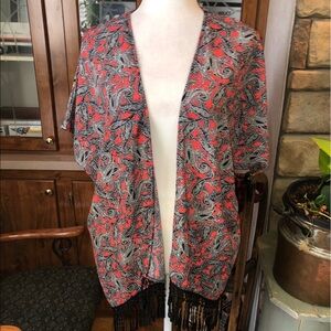 Lime Chili size Medium open front kimono with fringe at the bottom
